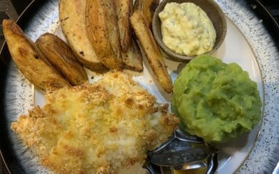 Oven Baked Fish, Chips & Mushy Peas