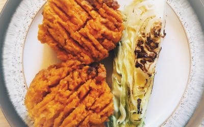 Cottage Pie with sweet potato mash & baked cabbage