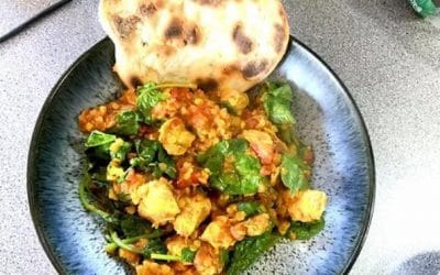 Chicken, Lentil Saag with quick Flatbreads