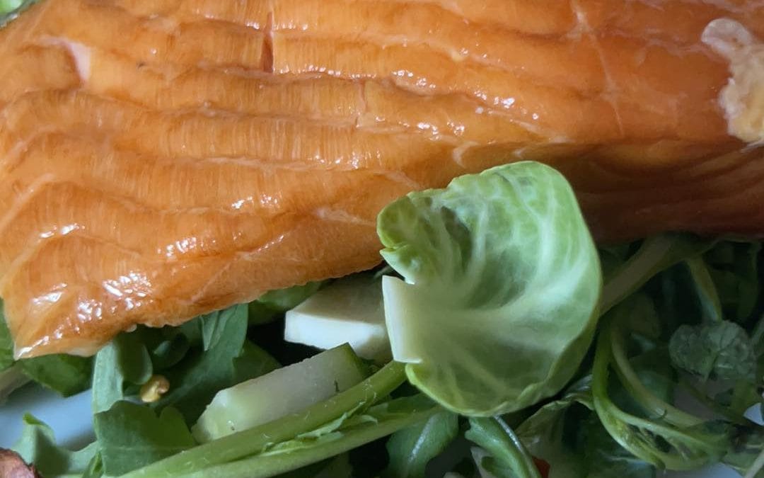 Salmon, Jacket Potato & Brussels Sprouts Salad